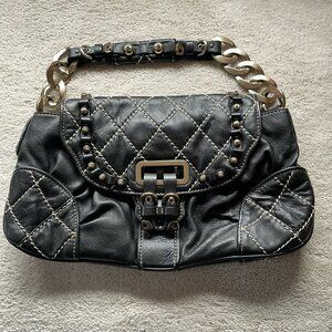 Juicy Couture Black Quilted 100% Lamb Leather Handbag Gold Tone Hardware